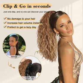 Stamped Glorious synthetic-hair-piece-clip-on provides quick volume.