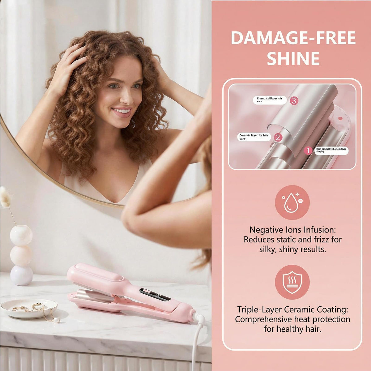 STANSOM negative ion technology helps reduce frizz and add shine