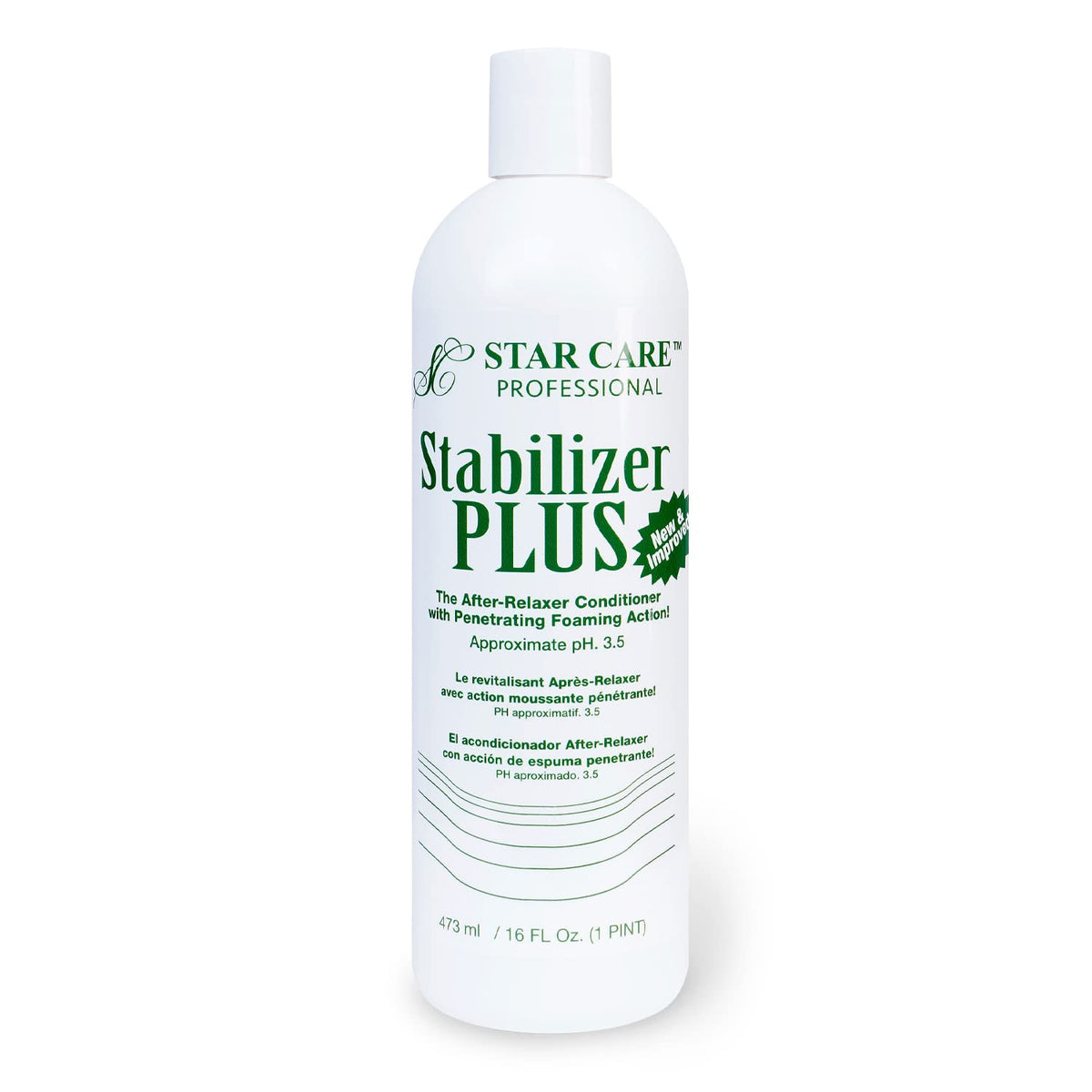 STAR CARE Stabilizer Plus bottle shows after-relaxer conditioning for smoother hair.