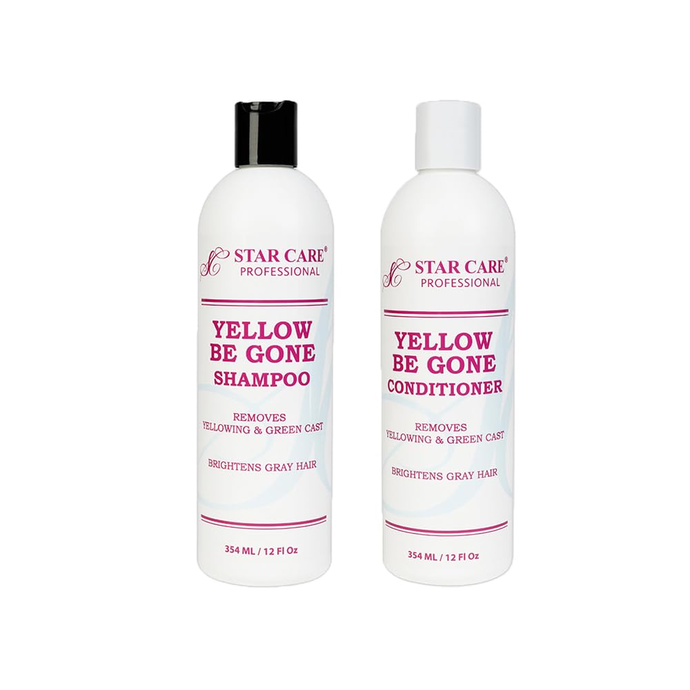 STAR CARE Yellow Be Gone shampoo bottle front neutralizes brass on blonde and gray hair.