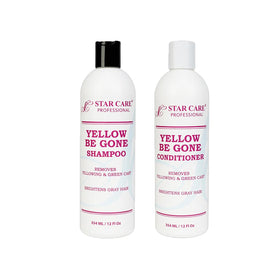STAR CARE Yellow Be Gone shampoo bottle front neutralizes brass on blonde and gray hair.