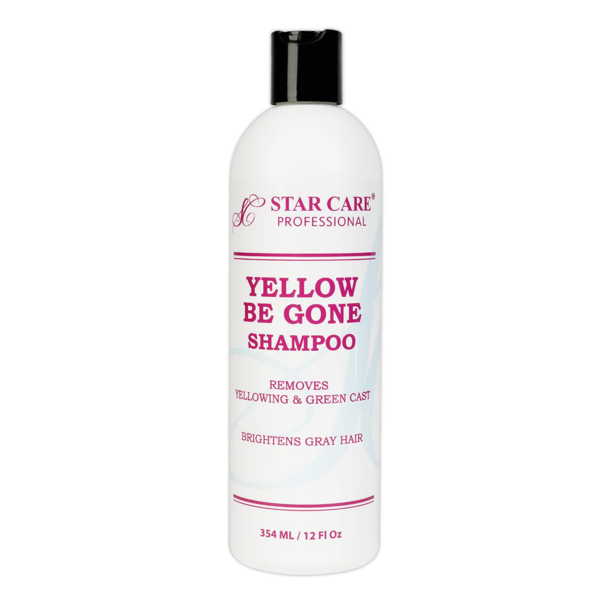 STAR CARE Yellow Be Gone Shampoo bottle showing brassiness cooling and shine