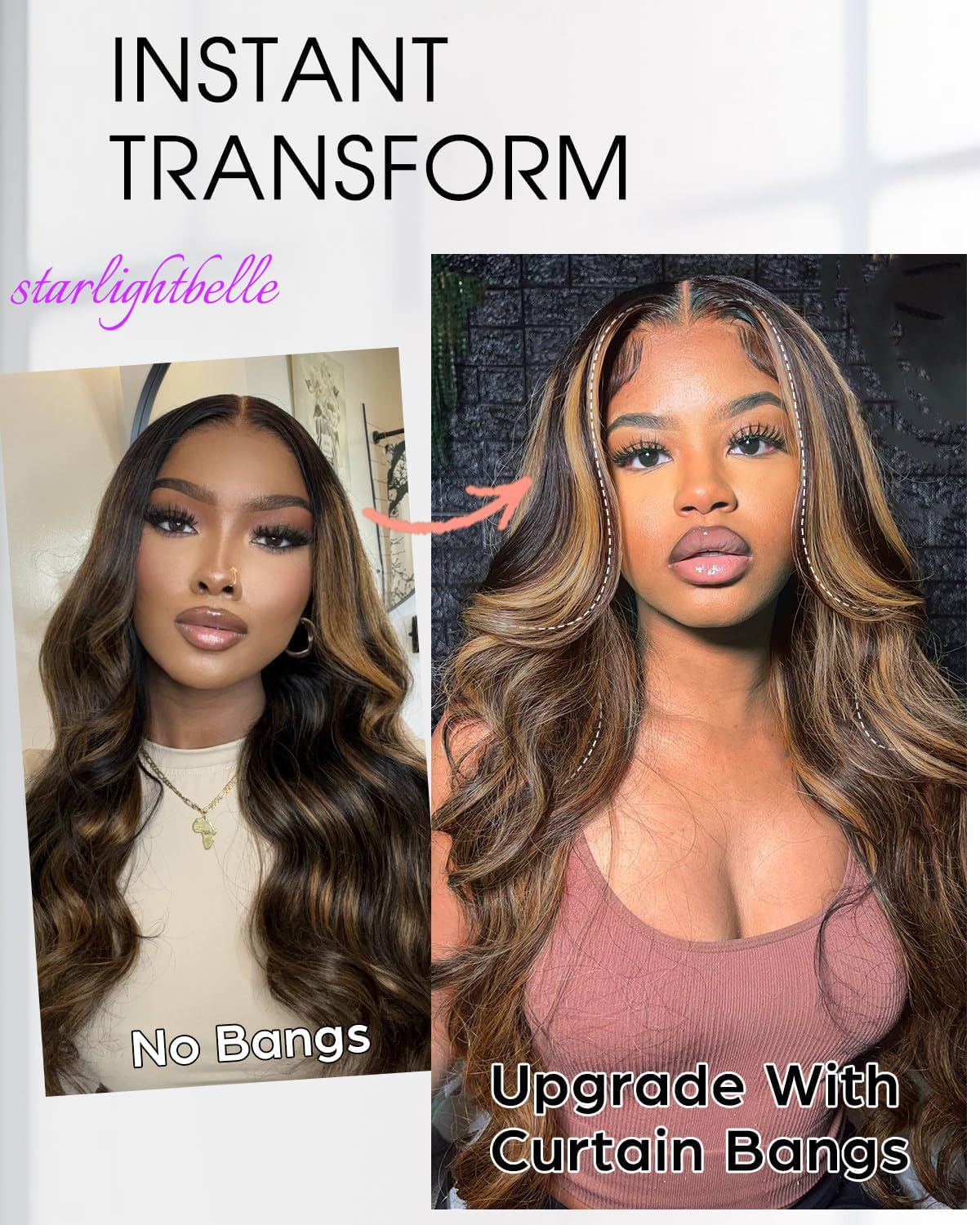 StarlightBelle Highlight 28-inch ombre wig 1B/30 ombre colour on model
