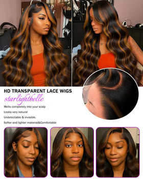 StarlightBelle Highlight 28-inch ombre wig glueless clip system in action