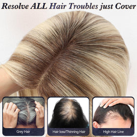 Starluck 60-gram real hair topper blends with thinning hair.