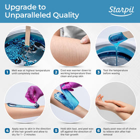 Starpil blue hard wax beads stripless application demonstrating easy, strip-free waxing for smooth outcomes