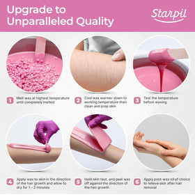 Starpil stripless wax beads in a polished setup, promoting tidy waxing sessions