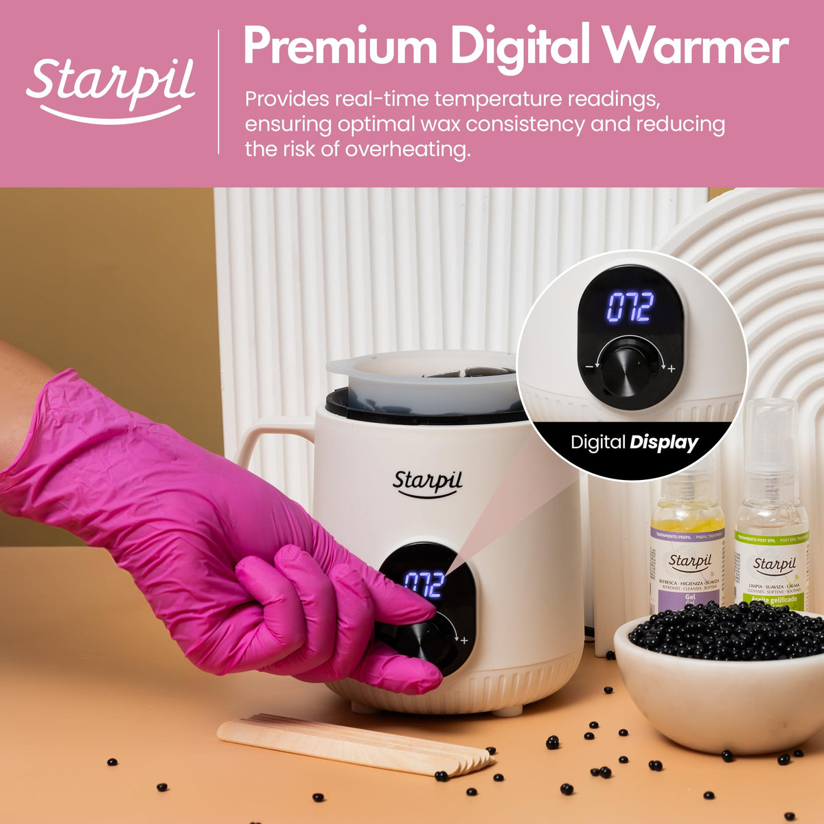 Starpil Wax Warmer showing locking lid to prevent spills and keep wax tidy.