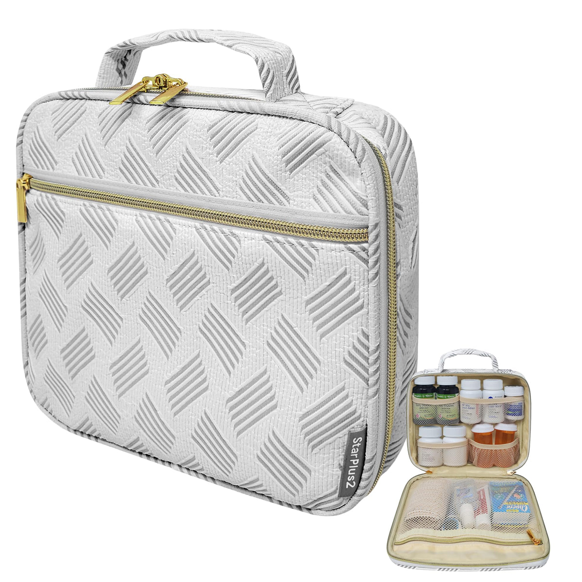 StarPlus2 medium travel pill bottle organizer with four wide pockets for easy access.