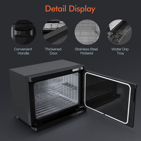 StateRiver towel warmer cabinet features chrome-plated wire basket for easy towel access.