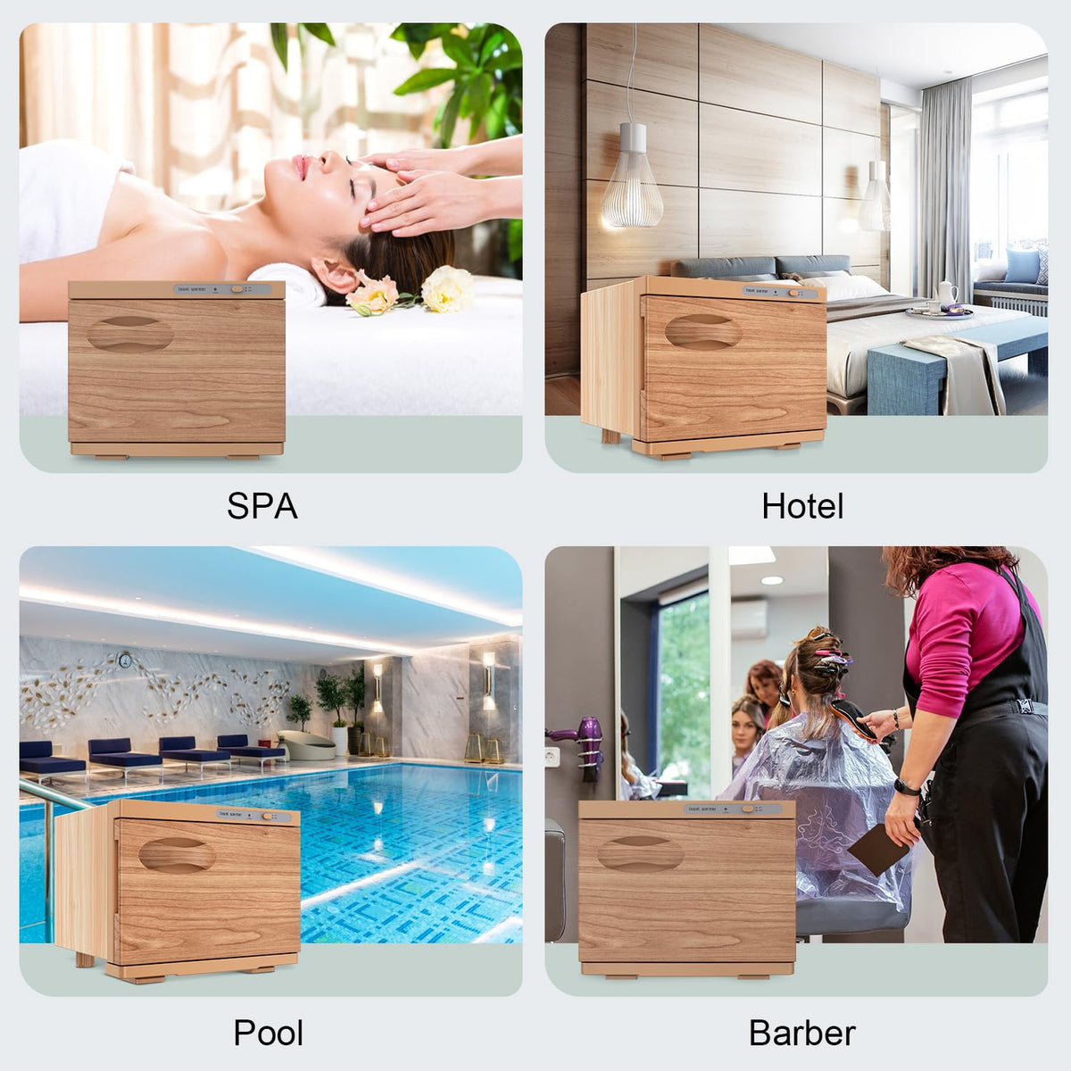 StateRiver towel warmer cabinet in-use at a spa for warm towels between treatments.
