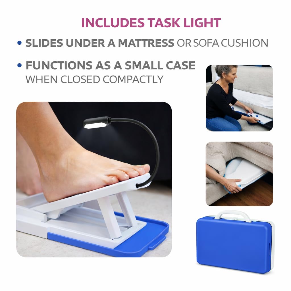 Stedi Pedi angled foot rest keeps the foot steady during pedicure.