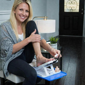 Stedi Pedi ergonomic setup supports hands-free nail grooming at home.