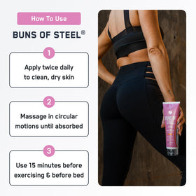 Close-up of SteelFit Buns of Steel cream texture hints at skin-firming benefits