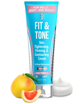 SteelFit Firming Body Lotion bottle highlighting contouring for a smoother silhouette.