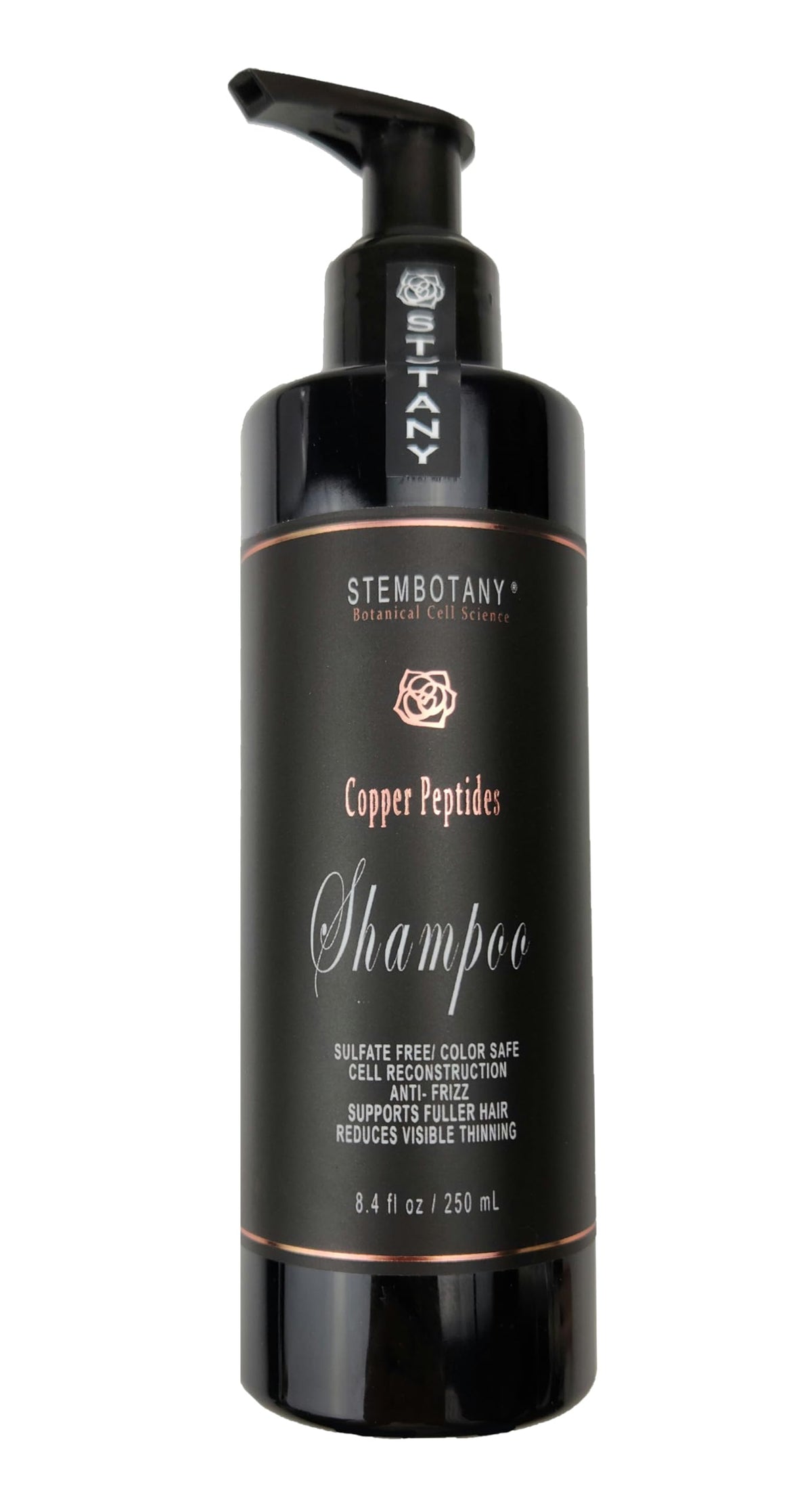 STEMBOTANY Copper Peptide Shampoo bottle for scalp vitality and fuller-looking hair.