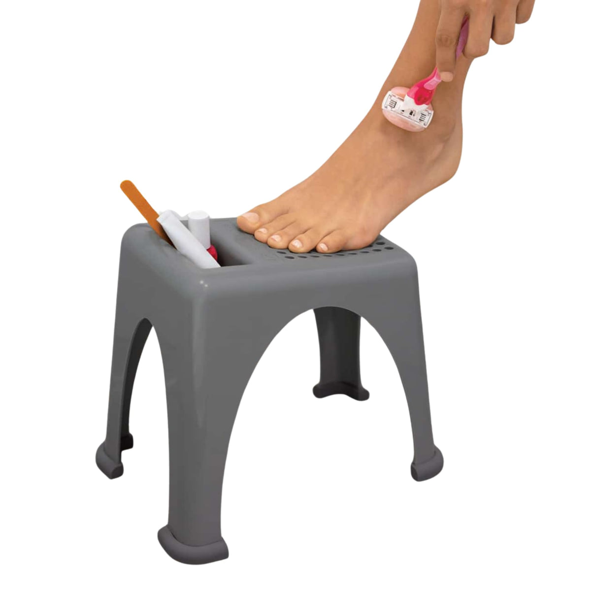 Step Up Easy Reach Foot Rest in shower with non-slip feet for safe shaving