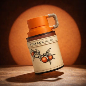 Sterling Parfums Odyssey Mandarin Sky Vintage Edition bottle on table, versatile daytime fragrance