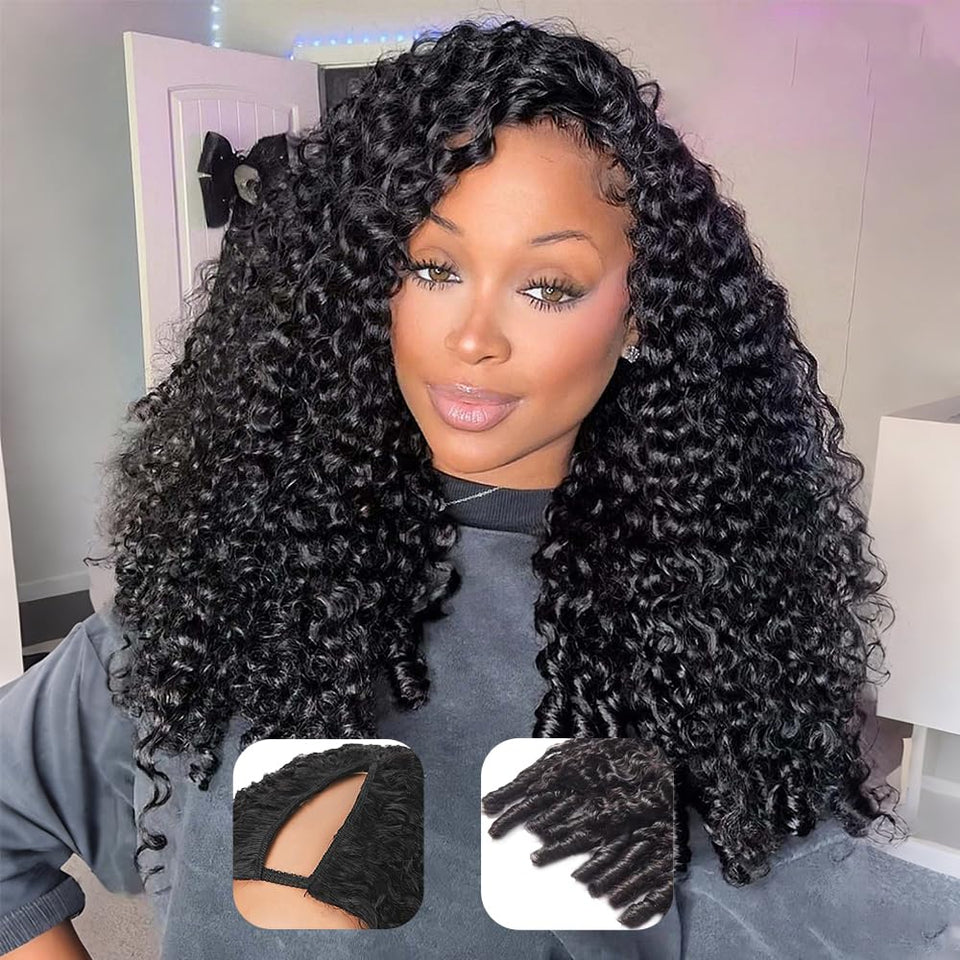 Sterly Burmese curly V-Part wig front view showing natural texture and versatility