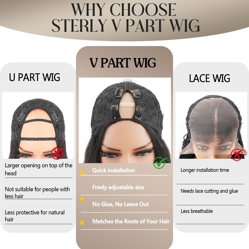 Sterly V Part Wig adjustable straps securing a glue-free fit