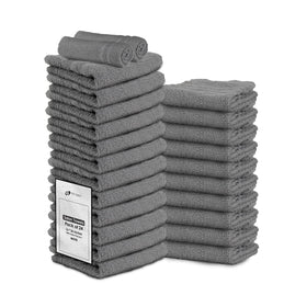 STF Linen hand towels 24-pack in grey, ultra-absorbent for salons and homes.