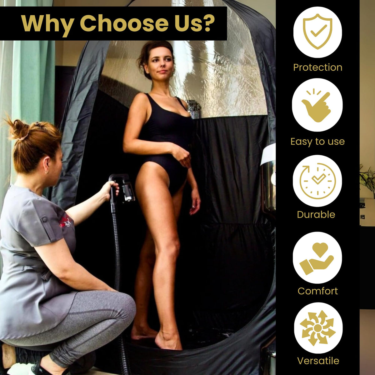 STICKONFEET mobile salon tanning setup for on-site appointments.