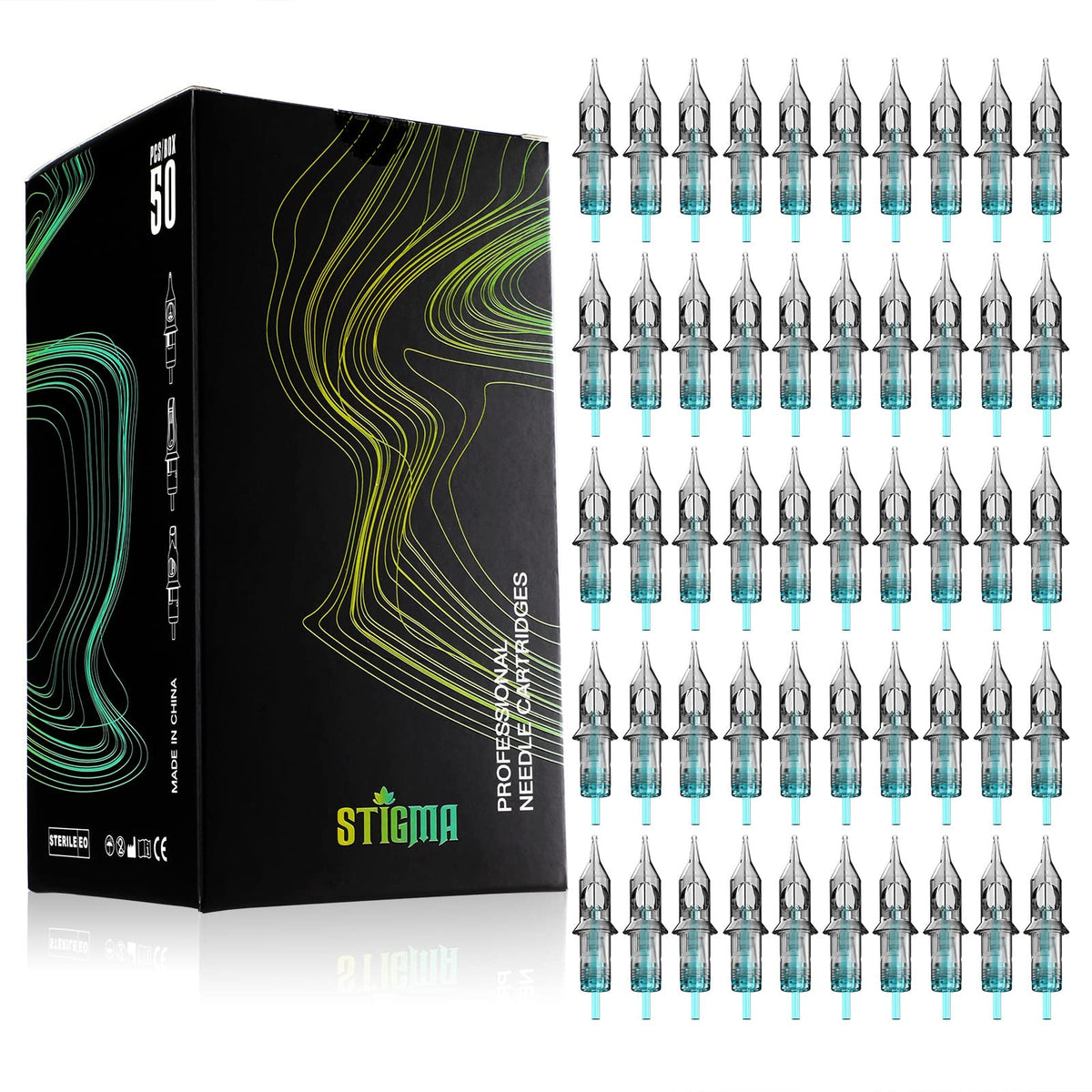 Stigma Aquamarine Knight 1201RL round needle in blister pack for precise shading.