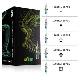 Stigma Aquamarine Knight 1207RL round needle for crisp color packing.