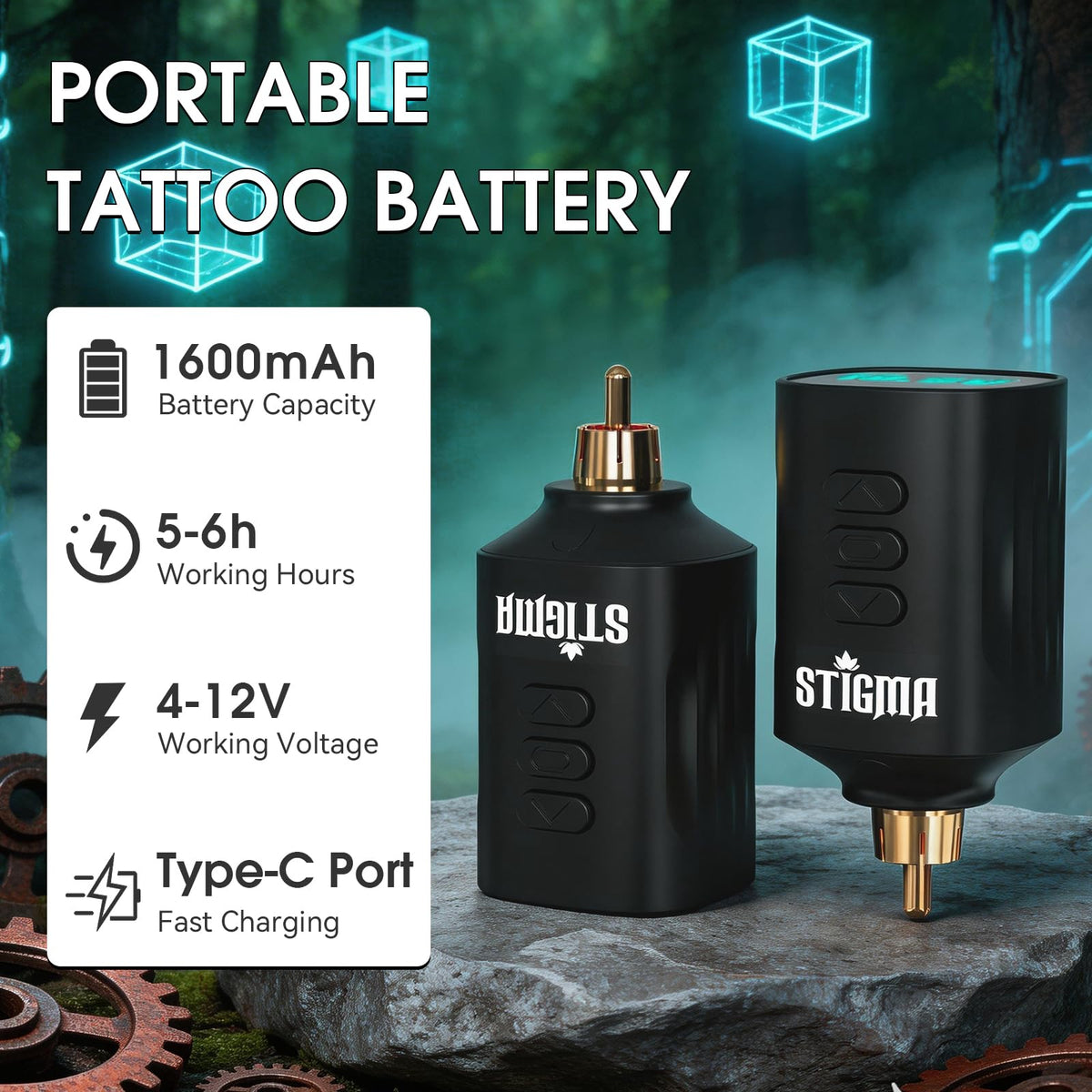 Stigma cordless tattoo pen with adjustable voltage for precise outlines and shading
