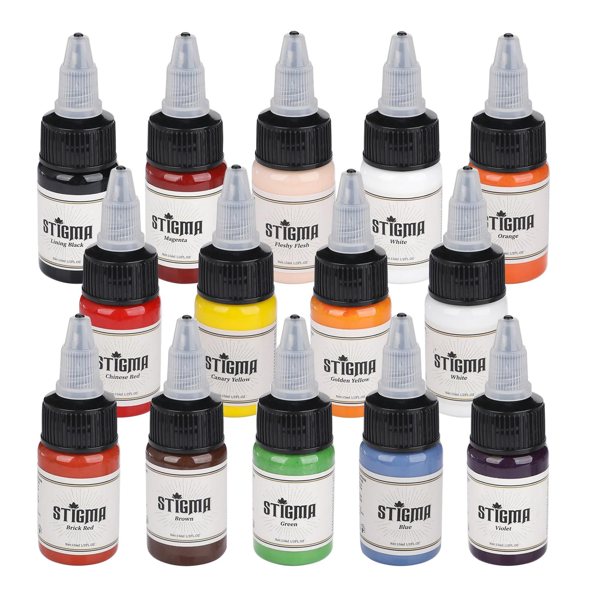 STIGMA tattoo ink set bottle showcase with vibrant pigments for bold designs