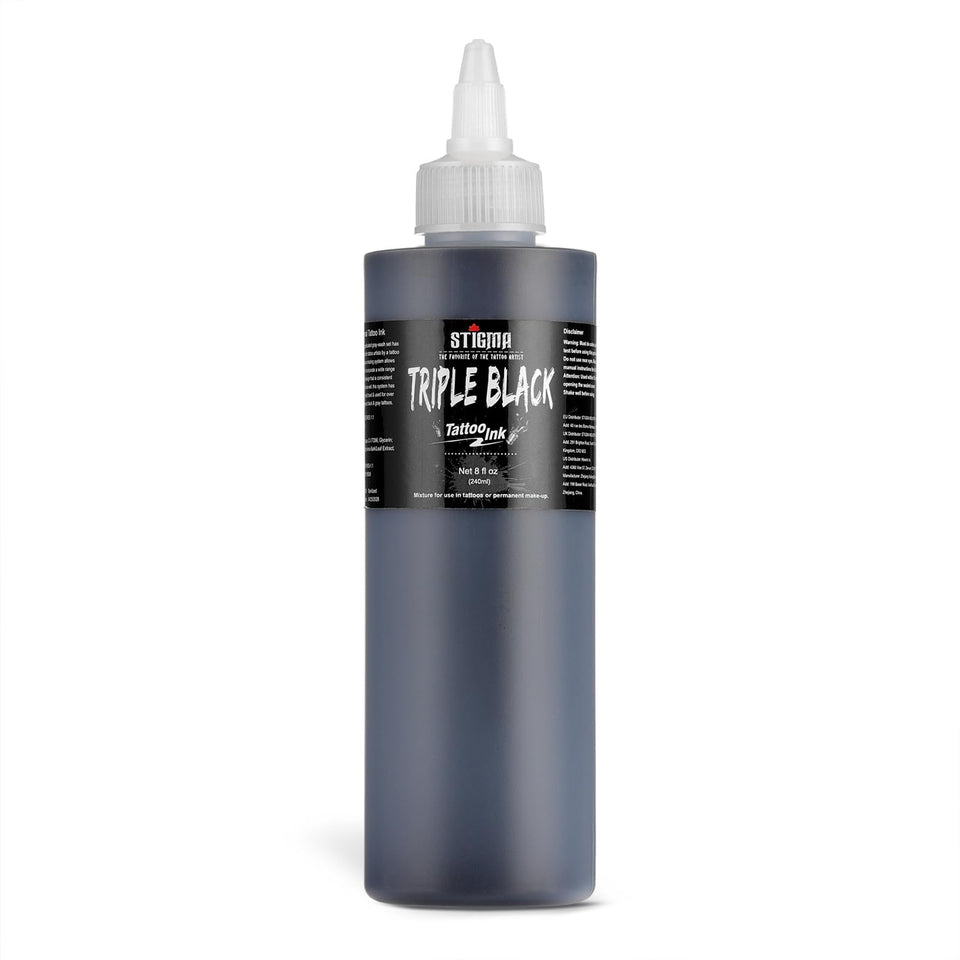 STIGMA Triple Black Tattoo Ink bottle for bold black lining and shading.