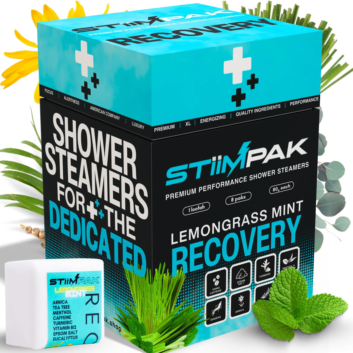 STiiMPAK Recovery shower steamer 80g with eucalyptus and tea tree aroma for a refreshing shower experience