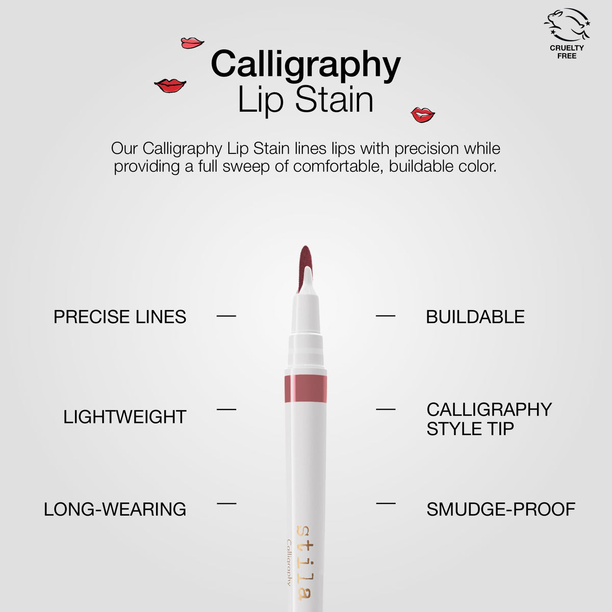 Stila Calligraphy Lip Stain non-drying moisturizing texture for comfort.