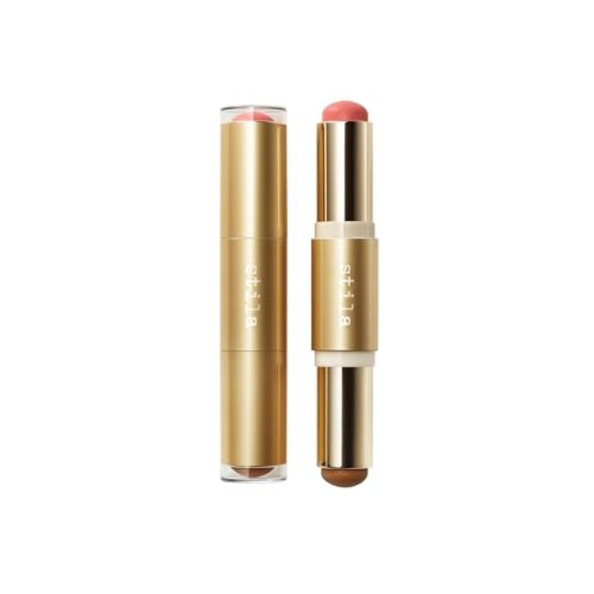Stila Hydro-Blur Duo Grapefruit swatch on cheek for dewy blush