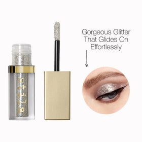 Stila Magnificent Metals bottle image highlights lightweight wear and product sparkle
