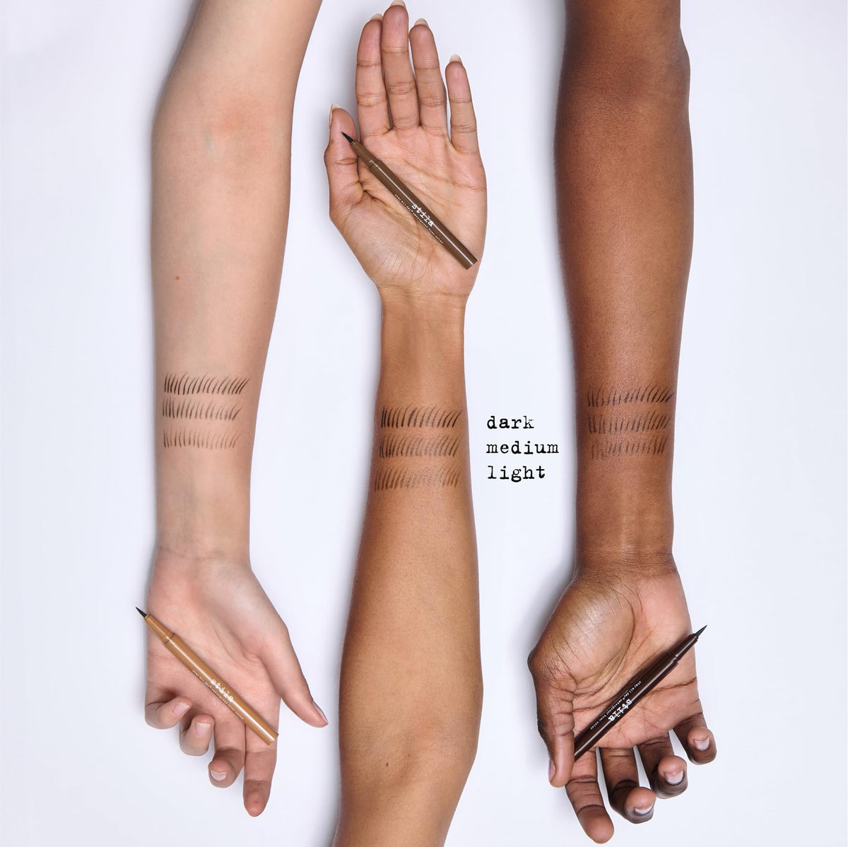 Stila Stay All Day Brow Color shade range swatches on skin.