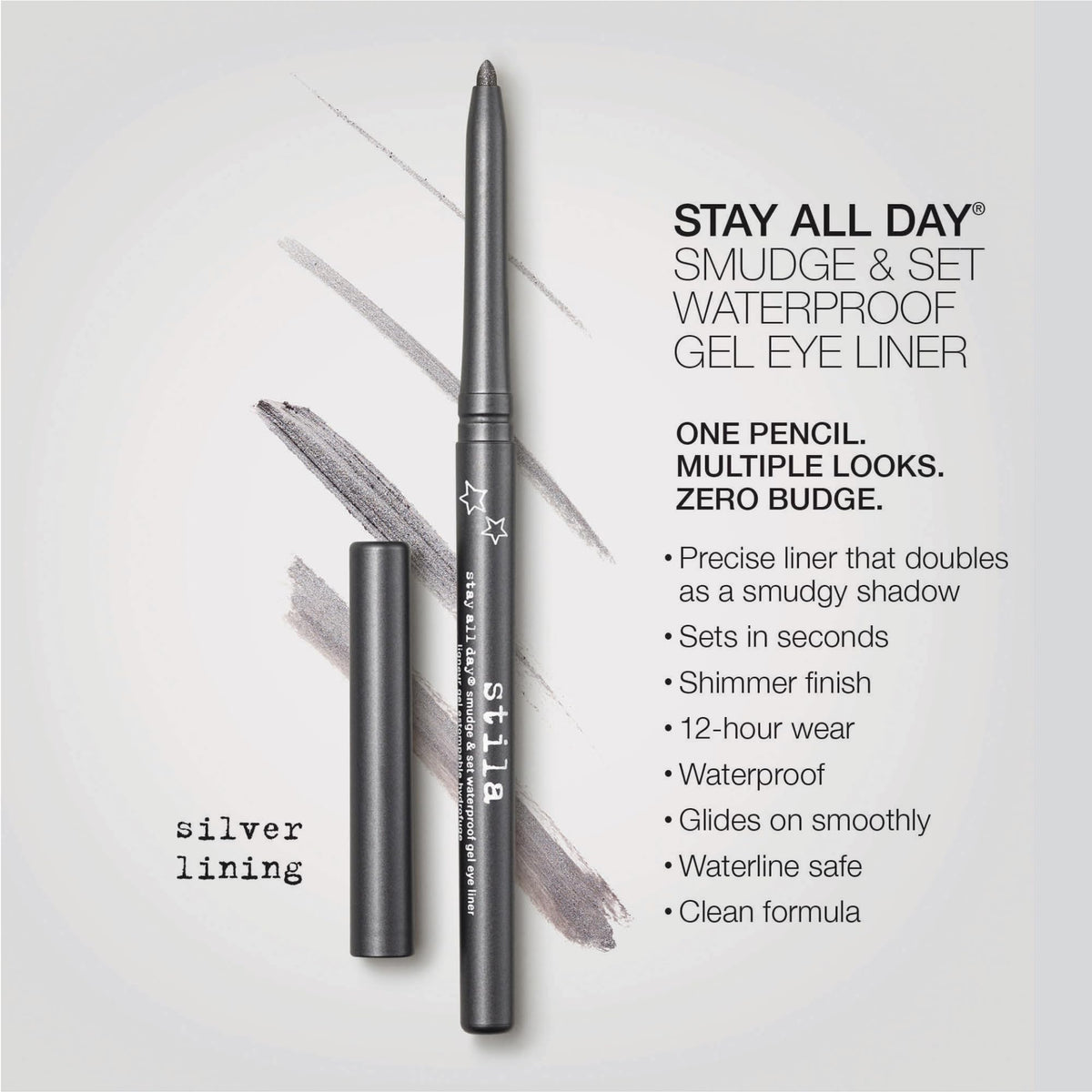 Stila Stay All Day gel liner swatches showing rich color payoff