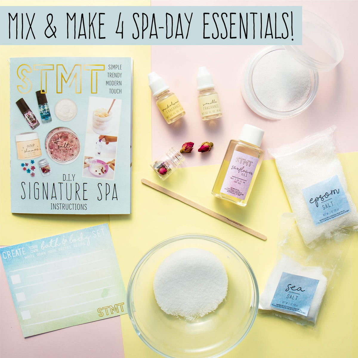 STMT DIY Signature Spa Set exfoliating salt scrub ready for smoothing skin.