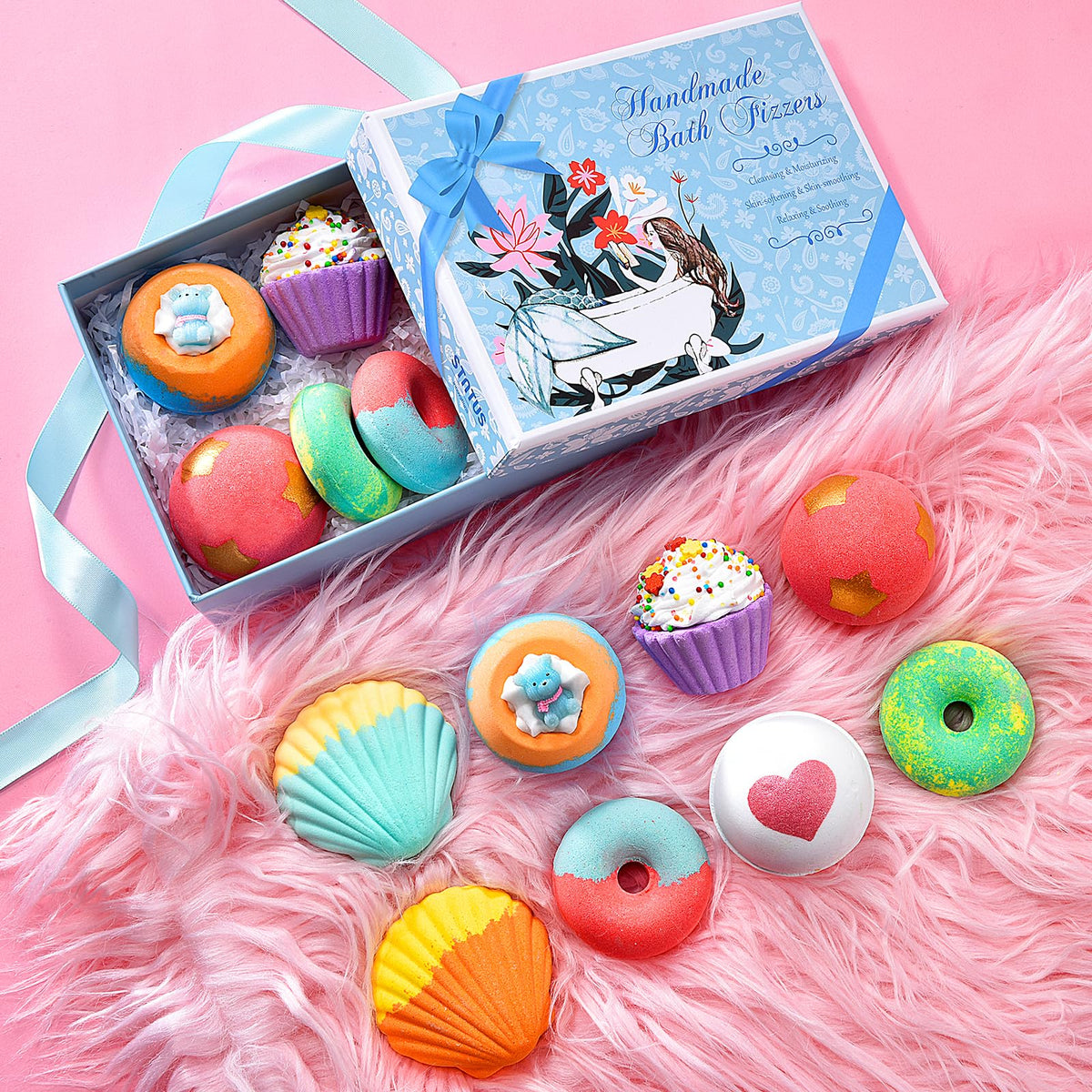 STNTUS INNOVATIONS pink-heart bath bomb adds whimsy and fragrance to bath