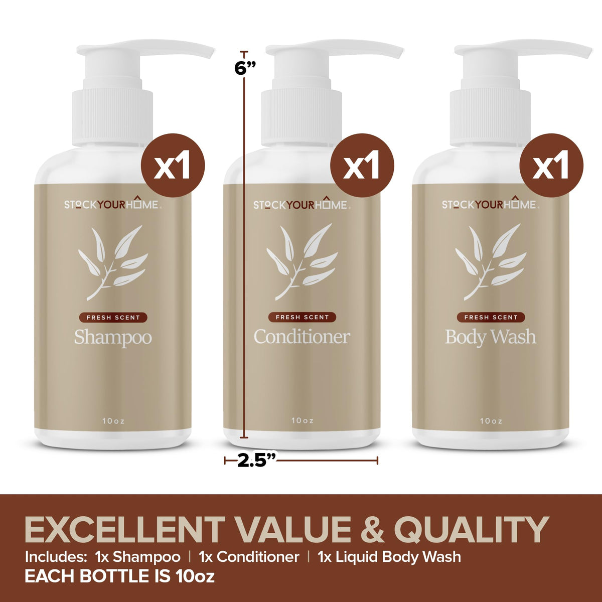 Stock Your Home conditioner bottle close-up, helps staff identify products quickly for guest rooms.