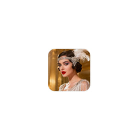 STONEFANS flapper headpiece with silver rhinestones and feathers, perfect for Gatsby-inspired looks.