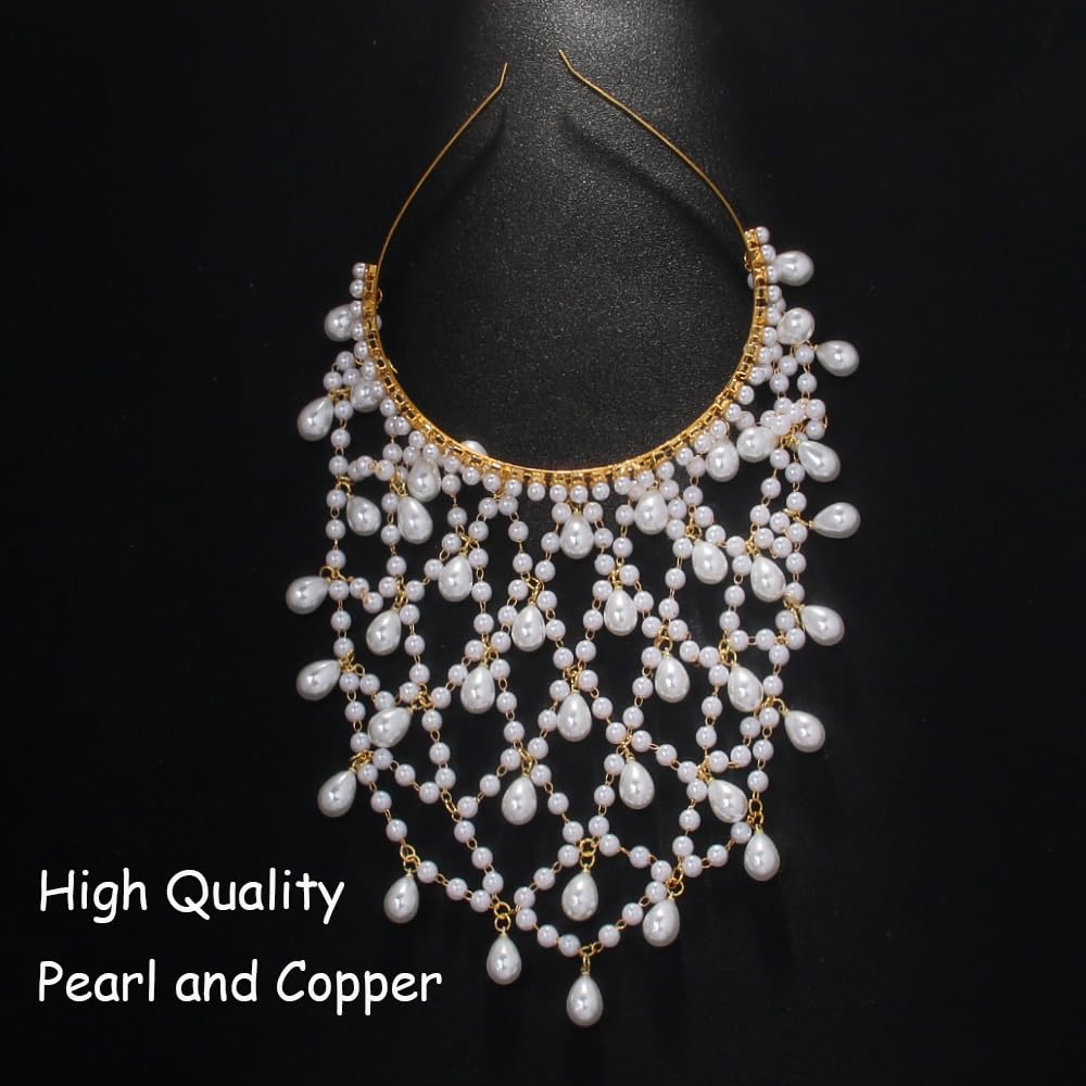 STONEFANS Gold Pearl Headchain close-up showing Gatsby-style shine