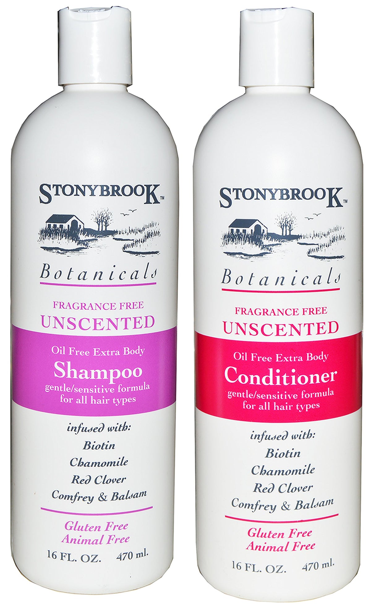 Stonybrook Fragrance Free Shampoo and Conditioner set pack-shot for sensitive scalps.