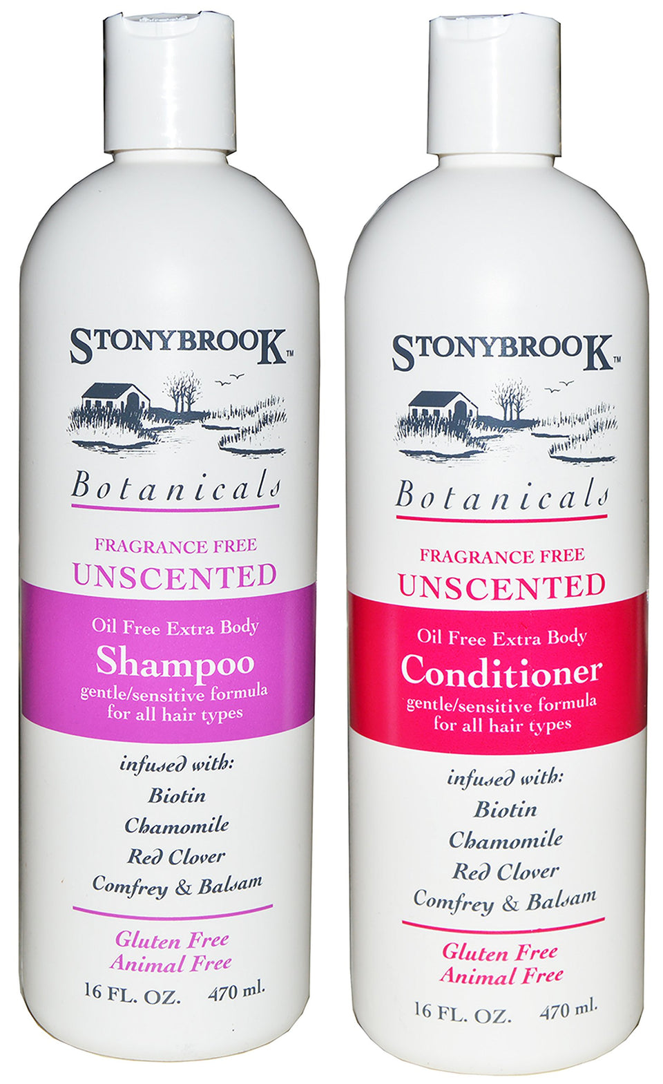 Stonybrook Fragrance Free Shampoo and Conditioner set pack-shot for sensitive scalps.