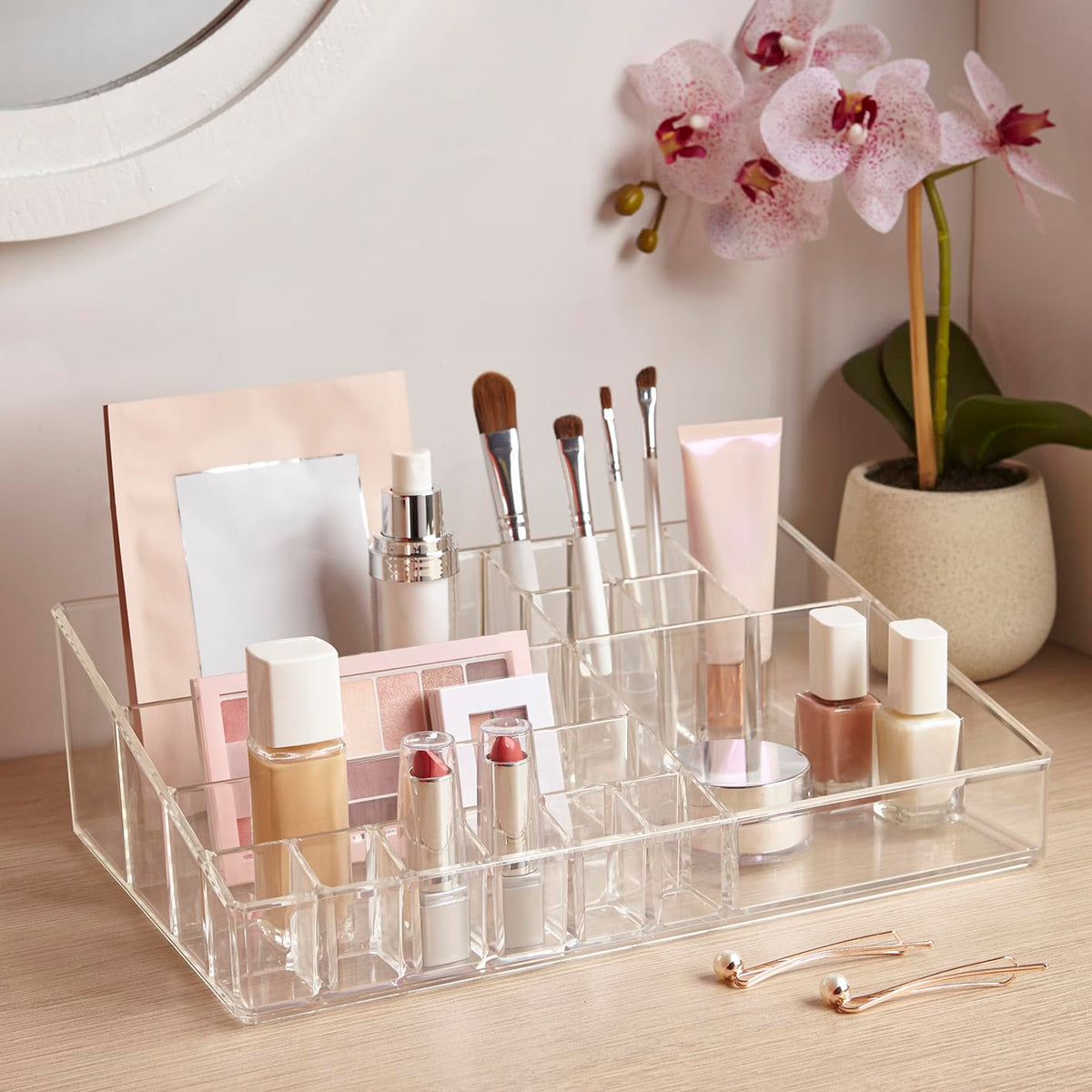 STORi Audrey clear vanity organizer keeps bathroom counter clutter-free