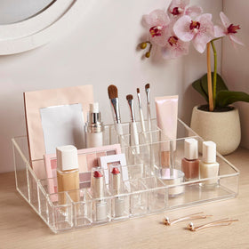 STORi Audrey clear vanity organizer keeps bathroom counter clutter-free