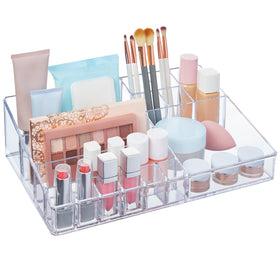 STORi Audrey clear vanity organizer top view for quick access to brushes and makeup