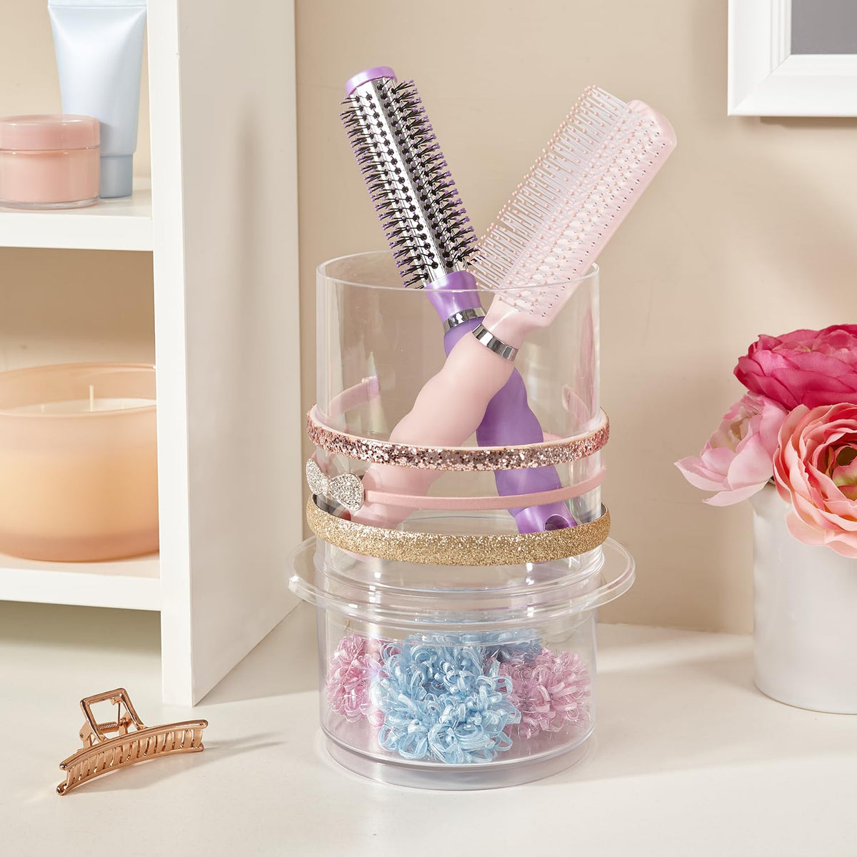 STORi Bella accessory compartment stores clips, bows, and ties neatly.