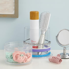 STORi Bella hairbrush holder provides quick access to brushes in the bathroom.