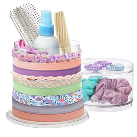STORi Bella stackable headband holder keeps bands organized and visible on the vanity.
